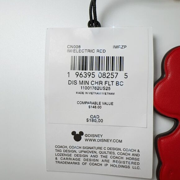 Coach X Disney Leather Minnie Mouse Bag Charm Gold Red CN008 Limited Edition NWT - Picture 5 of 6